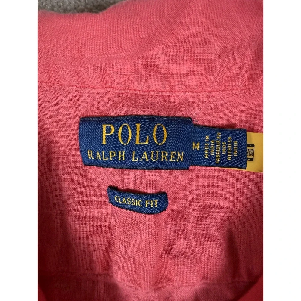 Polo Ralph Lauren Classic Fit Linen Blend Button Shirt Pockets Men's M Coral